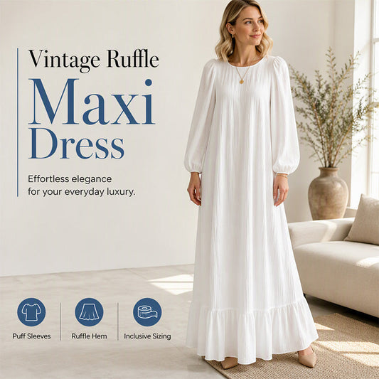 👗 Női fodros szegélyű hosszú ujjú maxiruha