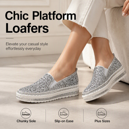 Női csillogó platform slip-on cipő