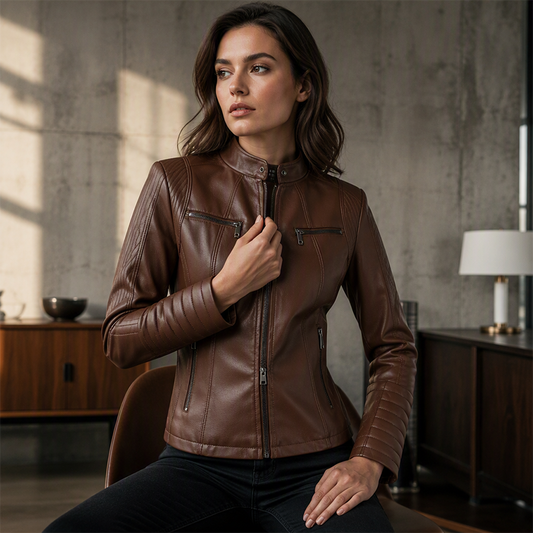 ✨ Emelt Moto Stílus | Női Slim-Fit, Vattázott Vállú Műbőr Kabát