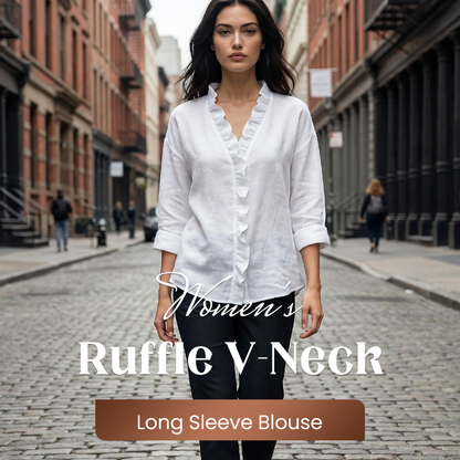 👕 ✨Női fodros V-nyakú, hosszú ujjú blúz