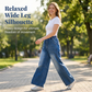 Women's Elastic Waist Wide Leg Denim Pants