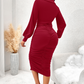 💃 Hízelgő ráncolás, elegáns ívek | Női V-nyakú lámpás ujjú midi ruha