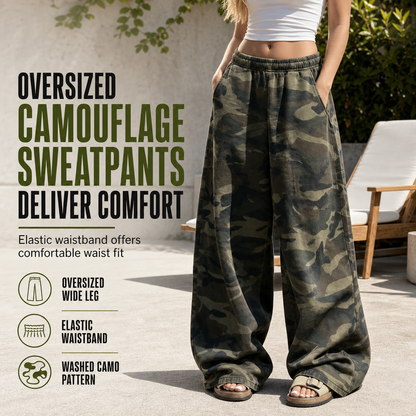 🍃 Vintage Camo Széles Szárú Melegítőnadrág ✨ Lazított Szabás Mindennapi Kényelem