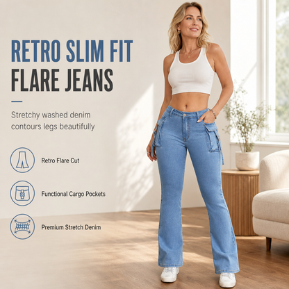 👖 Cargo zsebek, előnyös szár | Női nagy rugalmasságú farmernadrág