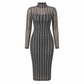 Női 2 részes ruha szett hosszú ujjú mesh lánc mintás bodycon midi ruhával és belső alsóruhával