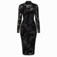 Női 2 részes ruha szett hosszú ujjú mesh lánc mintás bodycon midi ruhával és belső alsóruhával