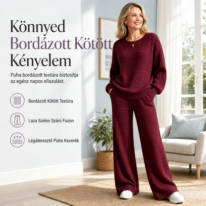 Női őszi-téli bordázott kötött két részes szett, casual hosszú ujjú felső és bő szárú nadrág