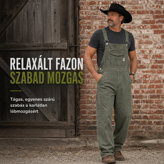 Férfi vastag pamut farmer overallok, laza szabású, egyenes lábú munkásköpenyek több zsebű, haszonos kivitelben