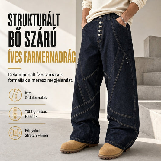 Férfi amerikai vintage, ívelt szárú, bőszárú farmernadrág, szétszedett, nyers farmer, gombsoros zárral