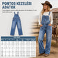 Női rugalmas farmer overall, széles lábszárú, állítható pántokkal