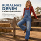 Női rugalmas farmer overall, széles lábszárú, állítható pántokkal