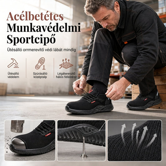 Férfi acélbetétes biztonsági cipő, légáteresztő munkásbakancs, könnyű, szúrásálló védőcipő