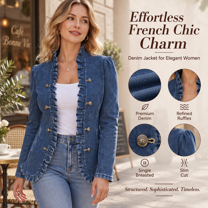 Women's Chic Ruffle Trim Denim Jacket
