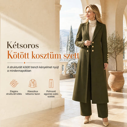Női elegáns őszi 2 részes szett retro hosszú ujjú kabáttal és egyszerű nadrággal