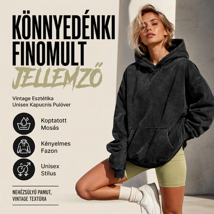 Uniszex, hétköznapi, túlméretes, savmostott kapucnis pulóver