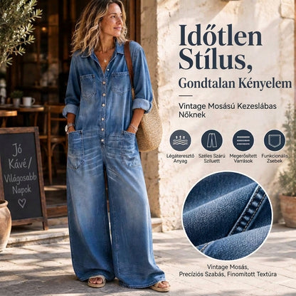 🚨Már csak kevés van készleten! Siess!🚨 Női farmer overall vintage stílusban, gallérral