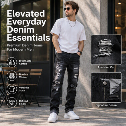 Férfi szakadt, slim-fit, kopott farmernadrág