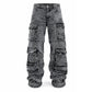 👖 Retró mosott széles szárú cargo farmernadrág Y2K high street farmernadrág zsebekkel
