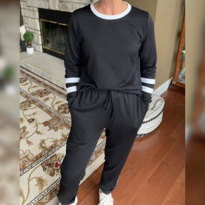 🍁👚 Női kerek nyakú, színblokk mintás sweatshirt (2 részes szett) – Egy laza és stílusos szett ✨