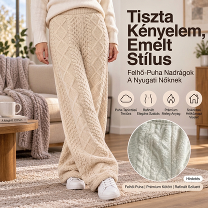 Női puha textúrázott széles lábbeliű otthoni nadrág