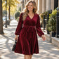 Női elegáns plus size bársony ruha derékpánttal