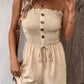 💃Női pánt nélküli Frill Trim Shirred Tie Front széles lábú cső Romper