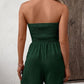 💃Női pánt nélküli Frill Trim Shirred Tie Front széles lábú cső Romper