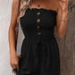 💃Női pánt nélküli Frill Trim Shirred Tie Front széles lábú cső Romper