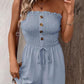 💃Női pánt nélküli Frill Trim Shirred Tie Front széles lábú cső Romper