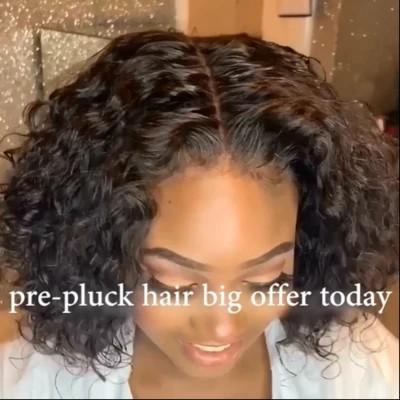 Glueless Wig With Elastic Belt| 🔥HOT Brazilian 370 Water Wave Lace Wigs Short black bob Wigs Lady Wig